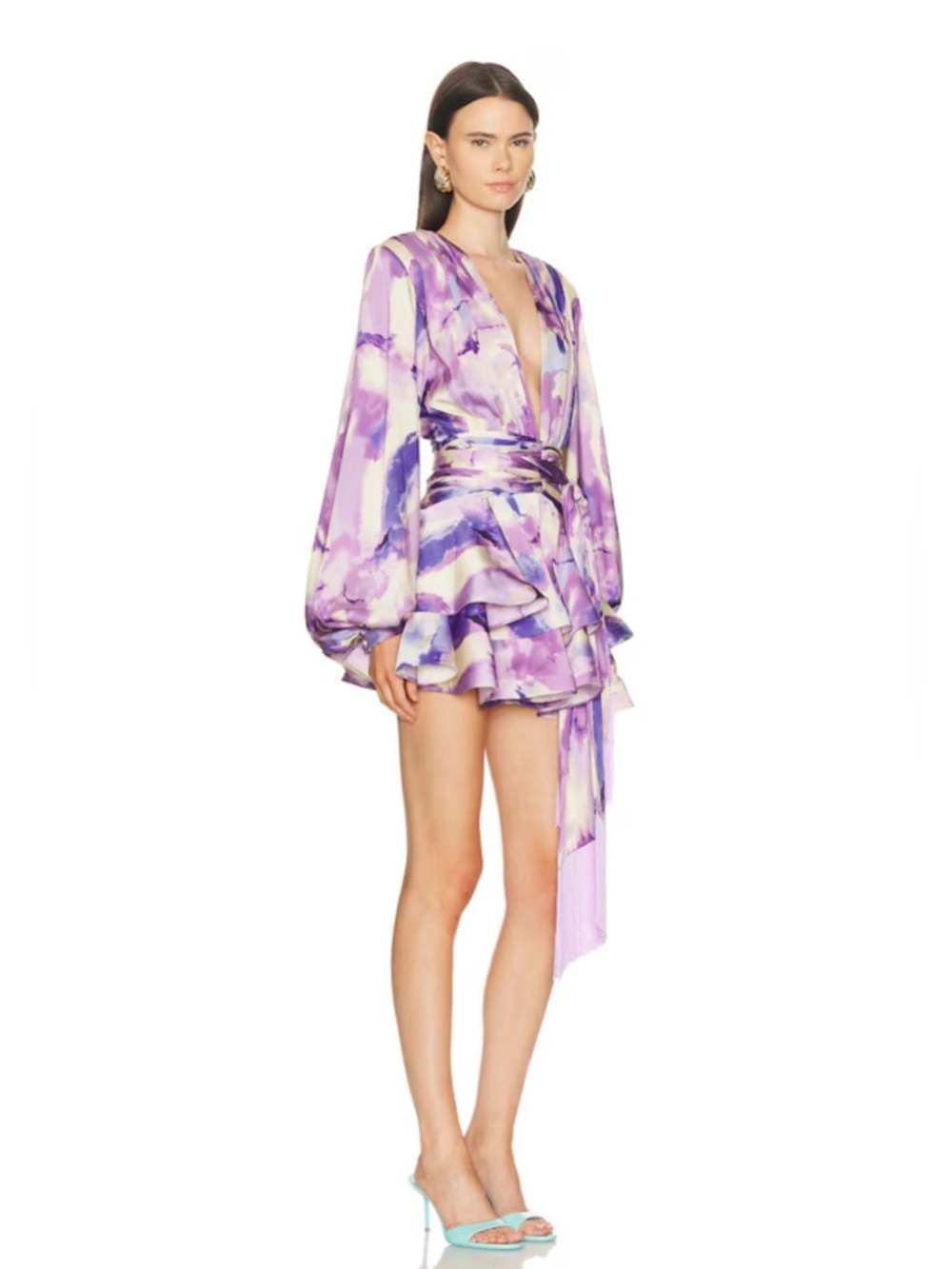 New Bronx and Banco Wisteria Bedouin Coastal Wrap Mini Dress in Purple Multi - Picture 5 of 16